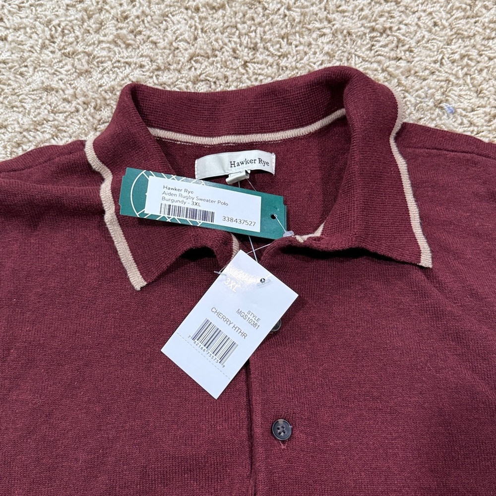 Hawker Rye Black Aiden Rugby Long Sleeve Sweater Polo Mens Size Large New - Picture 2 of 4